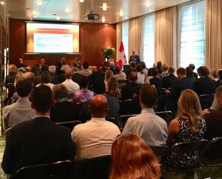 Photo: Swiss ambassador Alexandre Fasel introduces the London discussion